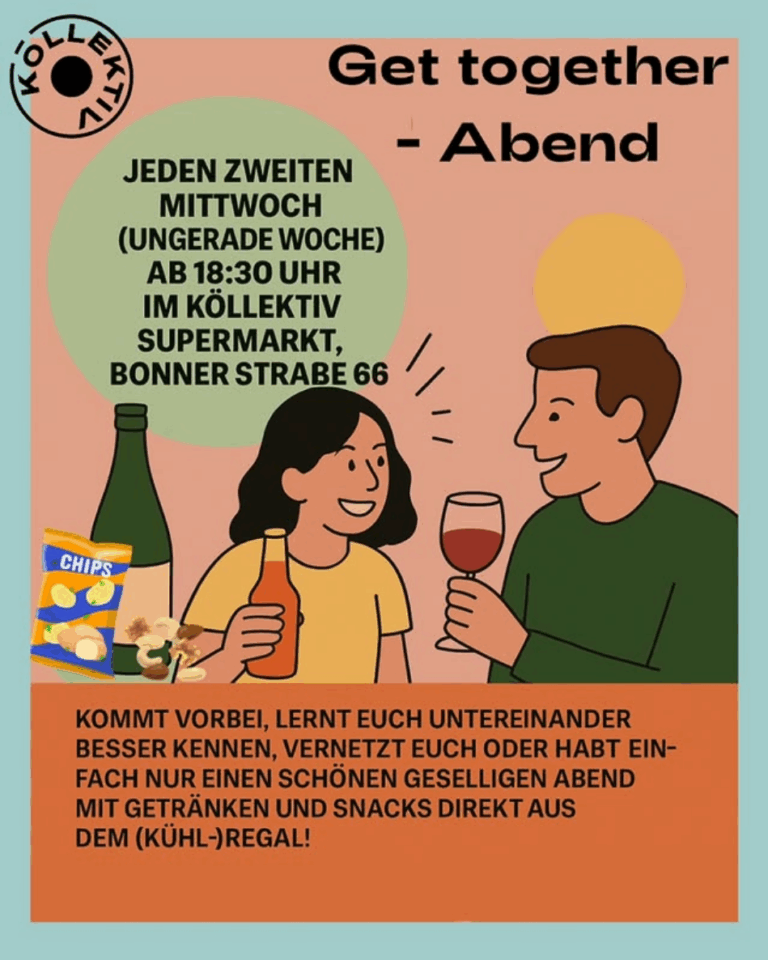 Mehr über den Artikel erfahren Komm zum köllektiven Get together, gerne auch zum Kaffeeklatsch mit lecker Kuchen!