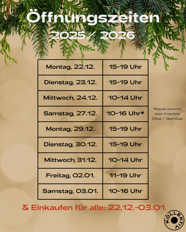 Mehr über den Artikel erfahren Unsere Öffnungszeiten über die Festtage